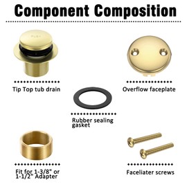Tip-Toe Tub Drain, Bathtub Drain Replacement Kit, with 2 Hole Overflow Panel, Equipped with Universal Fine/Coarse Thread Adapter, Bathroom Bathtub Drainage Kit (Brushed Golden)