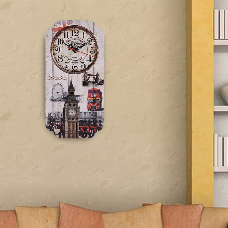 AUNMAS Wall Clock, MDF European Retro Rectangular Wall Clock Bar