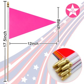 LoveVC 12Pcs 8×12 Inch Solid Pink Pennant Flags Small Blank Sublimation Flags on Wood Stick Mini Handheld DIY Graffiti Flag,Party Decorations for Grand Opening,Kids Birthday,Carnival