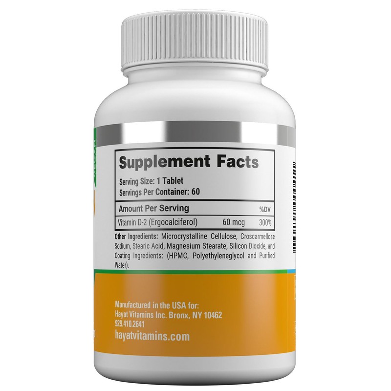 HAYAT Vitamins Vegan Natural Vitamin D 2400 IU, D2, Certified