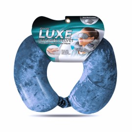 Cloudz Luxe Crushed Velvet Memory Foam Neck Pillow with Sleep Mask - Steel Blue