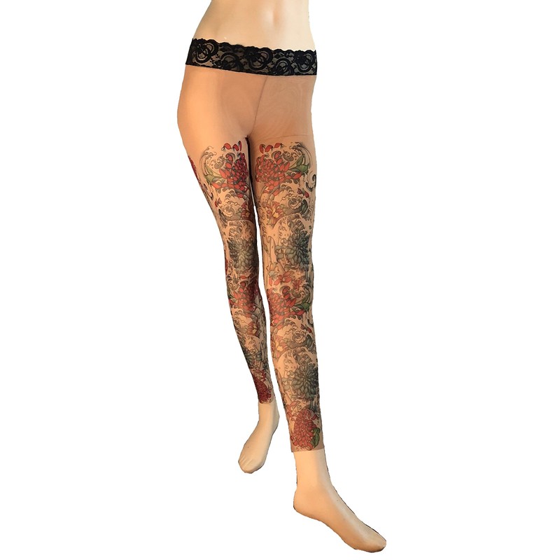 Wild Rose Ladies MUMS Tattoo Mesh Leggings, Tan, Medium