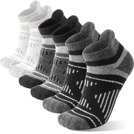 EBMORE Merino Wool Ankle Hiking Socks Compression Warm Winter Thermal Thick Cushion No Show Running Moisture Wicking Socks Gifts Stocking Stuffers for Men Women 6 Pairs(Black White,L)