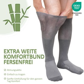 ZAKASA Diabetiker Socken für Damen Herren: Bambus Extra Weite Diabetiker Socken Ohne Gummibund Ohne Naht Kniestrümpfe für Geschwollene Füße Senioren 39-42 Schwarz 2 Paar