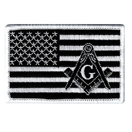 Masonic Black American Flag Patch Embroidered Iron-On Freemason Square Compass