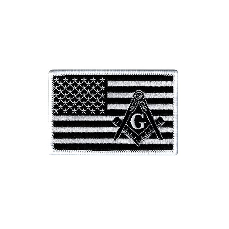 Masonic Black American Flag Patch Embroidered Iron-On Freemason Square Compass