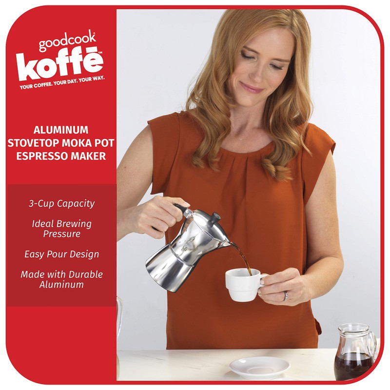 Goodcook Koffe 3-Cup Aluminum Stovetop Moka Pot Espresso Maker