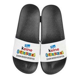 T-Shirt - Keine Überraschung – Party Outfit - Badeschlappen - Hut - TShirt - schon wieder besoffen - Malle 2025, lustiges Party Shirt, JGA, Mallorca Tour (Badelatschen, Schwarz-Weiß, 47)