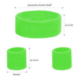 KarneLux Neon Sweatbands Set - Retro 80s 90s Outfit Mullet Accessory with Bracelets and Headband - Costume Accessory for Men and Women (Neon Green)