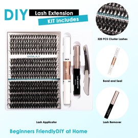 SISILILY 320pcs Eyelash Extension Kit-40D+50D+100D Individual Eyelashes with Bond and Seal-Lash Clusters DIY False Eyelashes Mega Cluster Lashes with Lash Remover and Tweezers C D Curl-40D+50D+100D