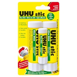 UHU Stic, barra de pegamento, sin disolventes, lavable, tapón de rosca, para escuela, manualidades, álbumes de recortes, 2 x 40 g + Bonus