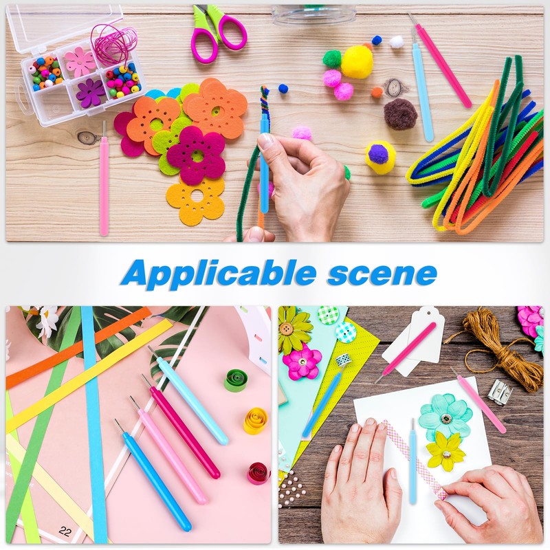 12 Pieces Paper Quilling Tools, 4 Colors Slotted Kit Rolling