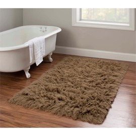 Linon 3A Flokati Hand Woven Wool 36" x 60" Rug in Mushroom Brown