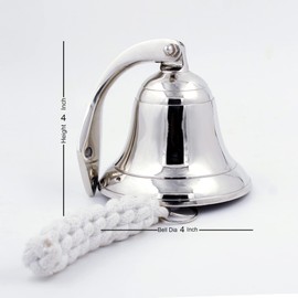 Nautical Wall Hanging Ship Bell 4", Silver Chrome
