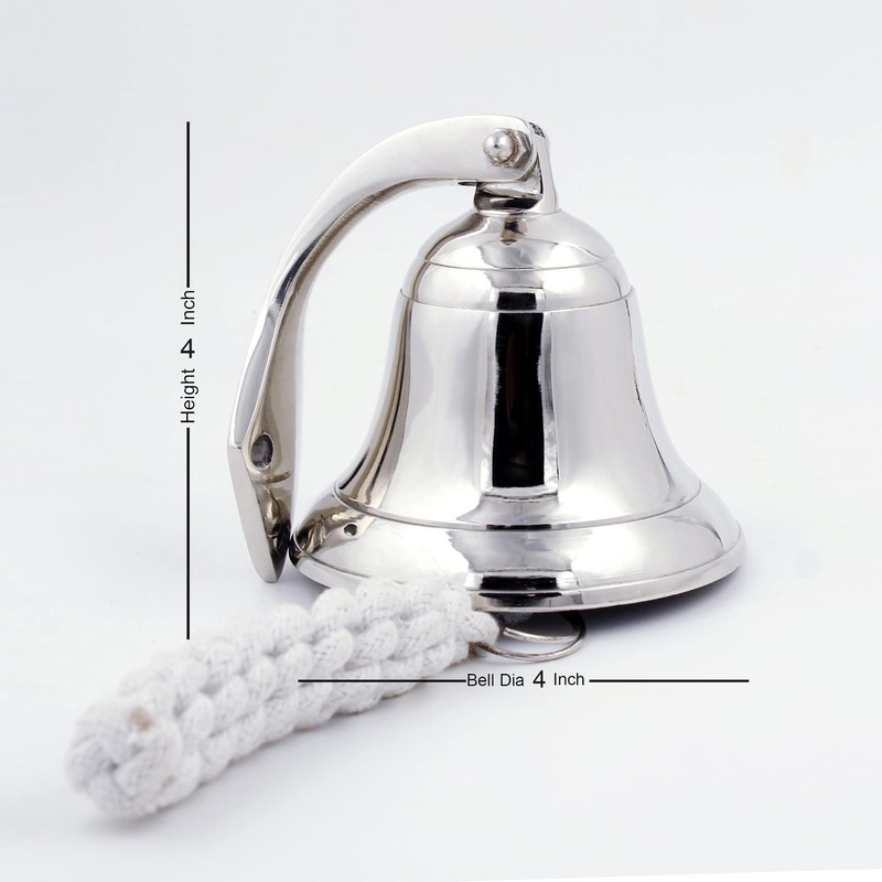 Nautical Wall Hanging Ship Bell 4", Silver Chrome
