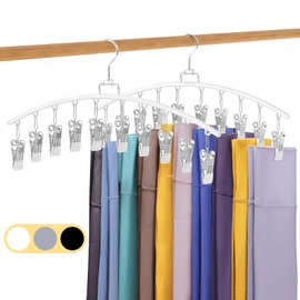 2 Pack Legging Organizer for Closet, Ginyoyo Metal Gym Clothes Organizer w/20 Clips Holds 20 Leggings, Hangers Space Saving, Closet Organizers and Storage, Room Organization Essentials, White