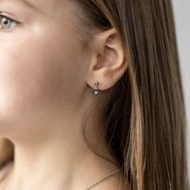 Materia Children's Earrings Heart Silver 925 – Girls Stud Earrings Hanging Children's Jewellery Cubic Zirconia 5 Colours in Gift Box, Sterling Silver, Cubic Zirconia
