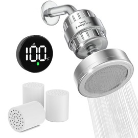 Tem8 Luxury Filtered Shower Head Set with Wireless Temperature Display, Dual Filtration Showerhead Filter, High Put Shower Filter for Hard Water with 3 Replaceable Tem8 Cartridges, Chrome