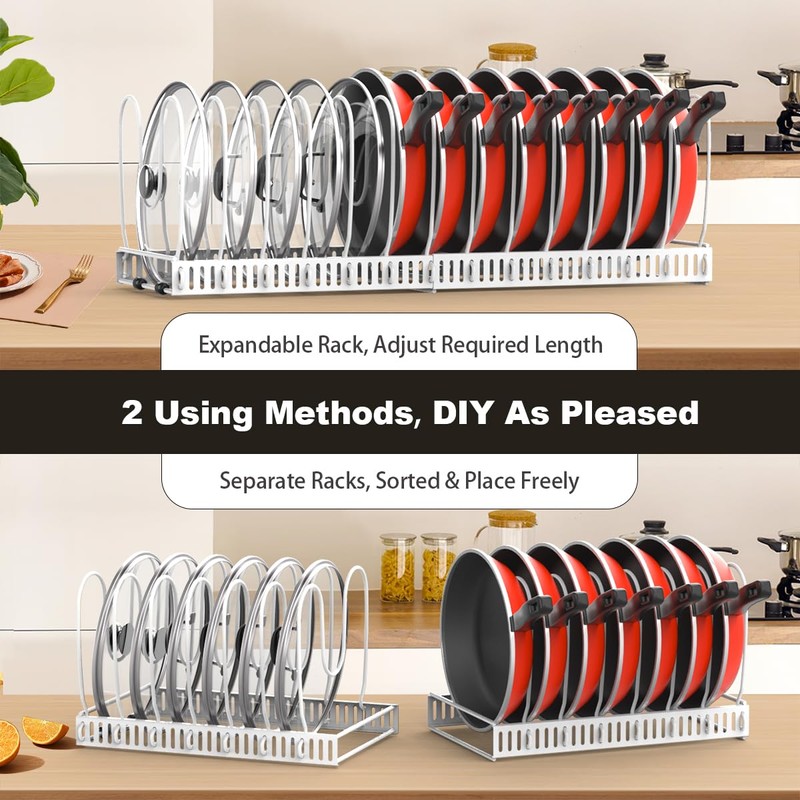 Housolution Pot and Pan Organizer Rack for Cabinet, Upgraded Expandable
