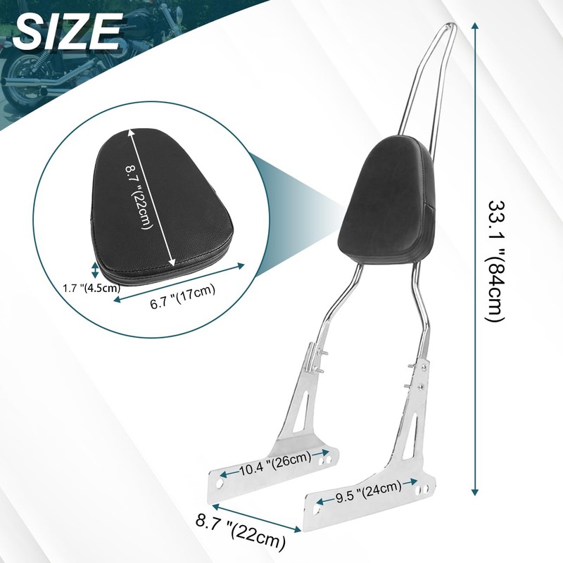 AUFER Detachable Chrome Passenger Backrest Sissy Bar With Backrest Pad
