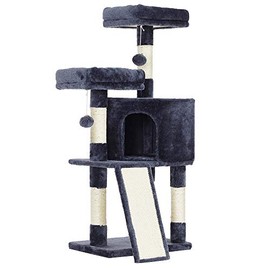 FEANDREA Cat Tree, Cat Tower, 45.3-Inch Cat Condo with Scratching Posts, Ramp, 2 Plush Perches, Cat Cave, for Small Spaces, Apartment, Smoky Gray UPCT141G01