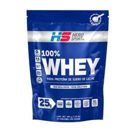 HS HERO SPORT Proteina Vainilla 495g. 25g de Whey Protein por Porción y 5.6g de BCAA's, 15 Porciones, 0 Sugar Adder, Endulzado con Monk Fruit, NON GMO, GLuten Free, Bottle Free.
