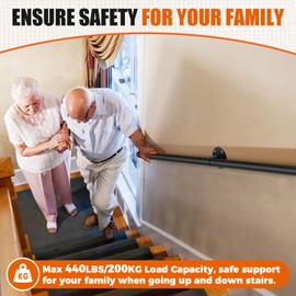 GORWARE Indoor Stair Handrail, 13FT Black Galvanized Iron, 440LBS Load Capacity, Powder Coated, Industrial Style