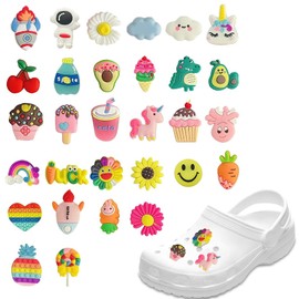 IGEAIIE 30PCS Colourful Shoe Charms, Waterproof PVC Croc Charms, Cute Shoe Decorations Compatible for Crocs, Fun DIY Decorations Charm for Kids Girls Boys Birthday Party