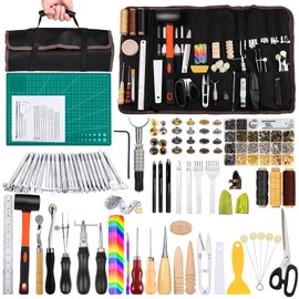 328PCS Leather Working Kit, Leather Working Tools with Manual - Stamp Tools, Stitching Groover and Rivets Kit for Beginners to Professionals