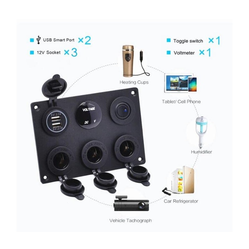 Riloer 12 V Car Control Switch Panel Voltmeter Dual USB
