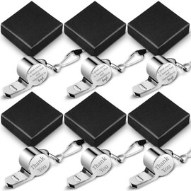 Oudain 6 Sets Silbatos de Entrenador Regalos de Entrenador para Baloncesto Fútbol Hombres Silbato Plateado de Acero Inoxidable con Caja de Regalo Negra Silbato Grabado de Thank You (Plateado, 6)