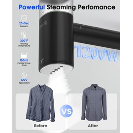 Handheld Steamer for Clothes, 1200W Foldable Travel Steamer, 20 Sec Preheat Garments Wrinkle Remover, 120V Portable Hand Iron with 150ml Water Tank, Clothes Steamer for Home Travel-Black