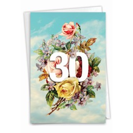 NobleWorks - 30th Happy Birthday Card Funny - Joke Notecard for Birthdays, 30 Year Old Milestone Humor - Floating Numbers 30 C9457AMBG