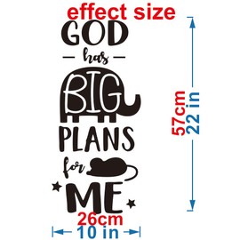 ANFRJJI Adorable God-themed PVC wall stickers with Elephant and Mouse for Kids and Baby Rooms - Removable and Inspirational Decals for Nurseries - GOD has big plans for me included - Perfect for Christian Homes and Gifts effect 10'x22' (black-JZY299-God)