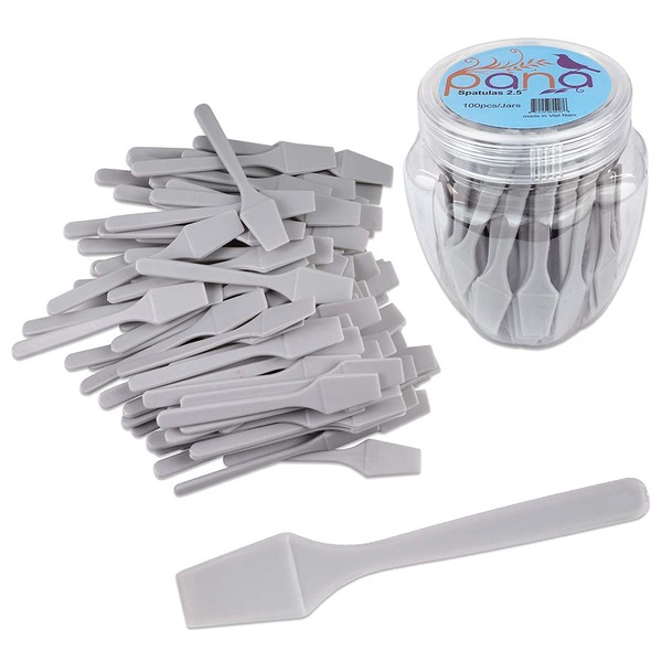 100pcs Pana Brand Cosmetic Make Up Disposable Plastic 2.5" Spatulas Skin Care Facial Cream Mask Spatula (100 Pieces in a Container) (GRAY)