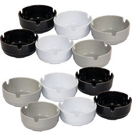 MC-Trend Set of 12 Melamine Plastic Ashtrays Round for Outdoor Party Garden Event Stackable with 3 Shelves (Pack of 12)
