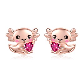 Sterling Silver Axolotl Stud Earrings Hypoallergenic Adorable 1-12 Month Birthstone Axolotl Earrings Stud Cute Animal Jewelry Gifts (7-July.)