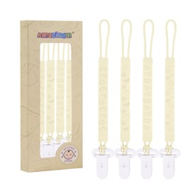 One Piece Design Silicone Pacifier Clip Holder for Baby Boys and Girls,Pack of 4 Flexible Paci Leash,Binky Clips,Newborn Essentials (Plastic Clip, Cream White)