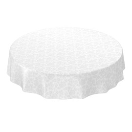 ANRO Oilcloth Tablecloth Oilcloth Washable Tablecloth Flowers Plain White Relief Print Damask Round 140 cm