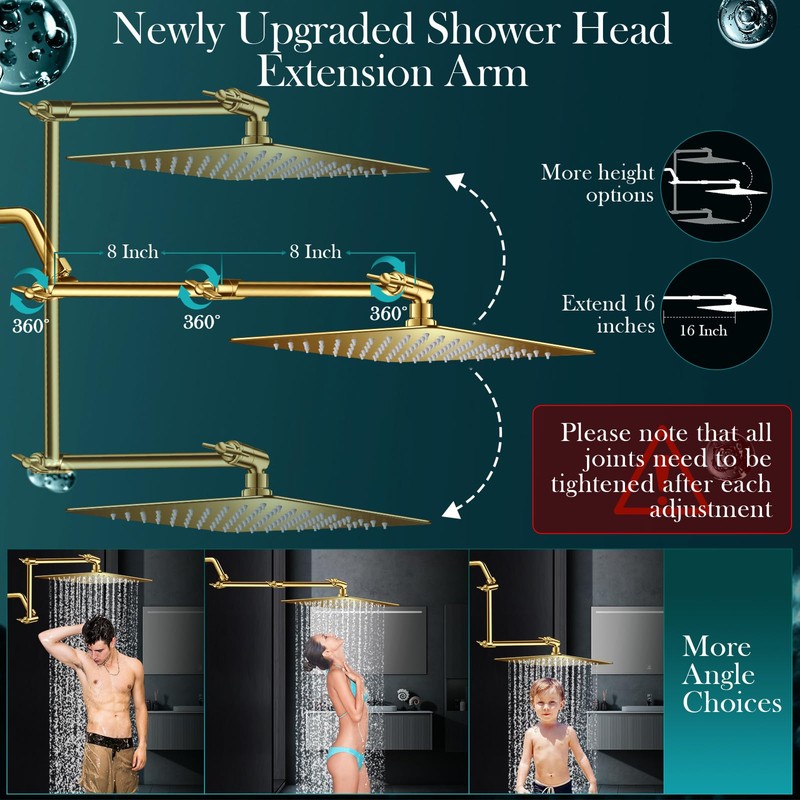 12'' Gold Rain Shower Head, High Pressure Rainfall Shower Head