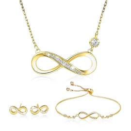 Aucuu Jewellery Sets for Women, Sparkling Infinity Pendant Necklace Bracelet and Earrings Set,Adjustable Fashion Necklace Bracelet Set, Elegant Cubic Zirconia Necklace Bracelet Earrins gifts for Wife