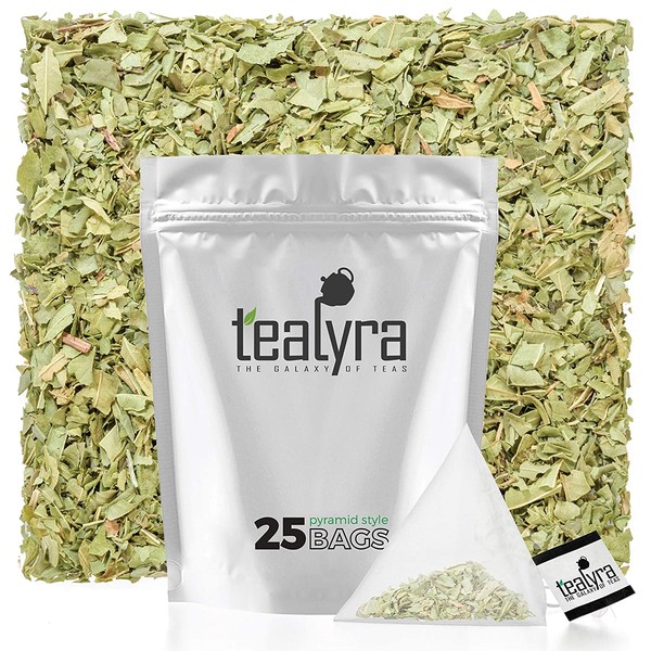 Tealyra - Pure Lemon Verbena - 25 Bags - Herbal Loose Leaf Tea - Hot or Iced - Relaxation - Calming - Digestive - Caffeine Free - All Natural - Pyramids Style Sachets