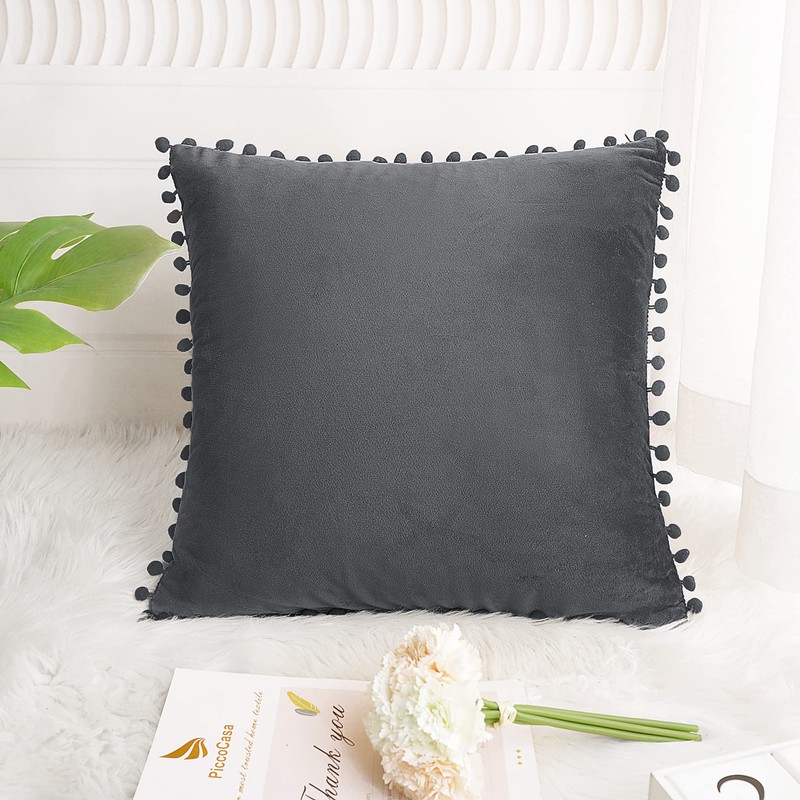 PiccoCasa Velvet Pillow Covers, 1PCS Pom Pom Christmas Throw Pillow