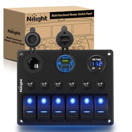 Nilight Nilight 6 Gang Rocker Switch Panel Waterproof Pre-Wired Aluminum Panels with PD Type C and USB Cigarette Lighter Socket Voltmeter 12V 24V ON Off Switches for Car Trucks Boats RVs