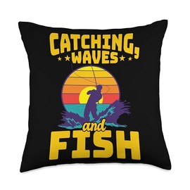 Angler, Fischer, Angel Fish Fish Outifts And Gifts Angel, Angler Fisherman Outfit Bass Fishing Throw Pillow, 18x18, Multicolor