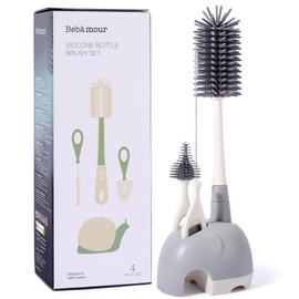 Bebamour Silikon-Baby-Flaschenbürsten für die Flaschenreinigung Schnuller Reinigungsbürste mit Aufbewahrungsständer Kratzfeste Reinigungsbürsten für Strohhalme,Grey
