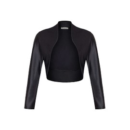 DANAEST Women's Bolero Satin Festive Shoulder Jacket Long Sleeve 709, black