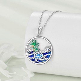 VONALA 925 Sterling Silver Sea Turtle Necklace Blue Opal Turtle Pendant Necklace Hawaii Ocean Jewellery Birthday Gifts for Women Girls Mom Daughter