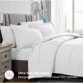 American Home Collection Twin/Twin XL Comforter Set, with 1 Comforter and 1 Pillow Sham, Down Alternative Duvet Insert, Brushed Microfiber Soft and Comfortable, Oeko-Tex White Comforter