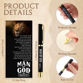 Skyygemm 15 Sets Father's Day Bulk for Church Gifts Man of God Pens Leather Bookmarks Inspirational Christian Bible Verse Pens Religious Cards and Gift Bags for Dad Men Church Members Party Favors